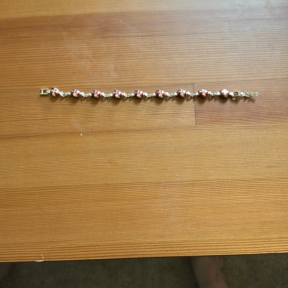 Dainty Red and Silver Peppermint Swirl Design Bracelet - Picture 3 of 4